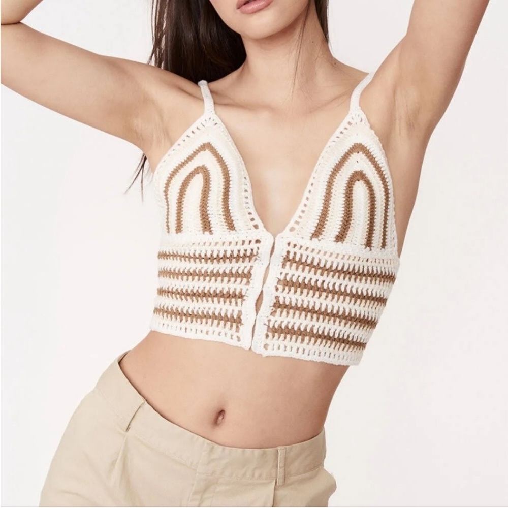 NWT Bardot Australian Farrah Crochet Knit Multi-Stripe Crop Top Size XL/USA 10